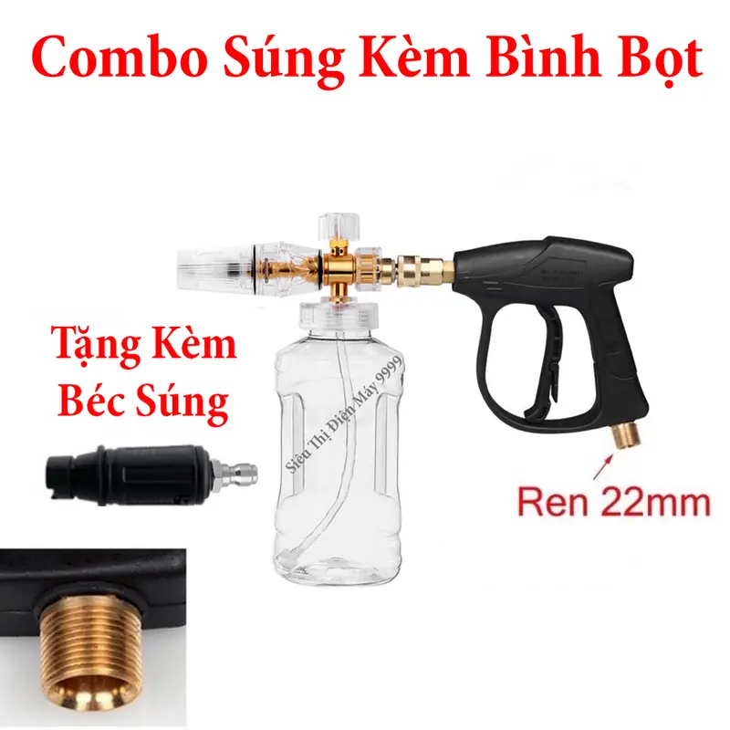 Bộ vòi xịt rửa xe và bình tạo bọt tuyết cao cấp cho máy rửa xe áp lực cao, máy xịt rửa  ( Bình Trong Xịn ) 8