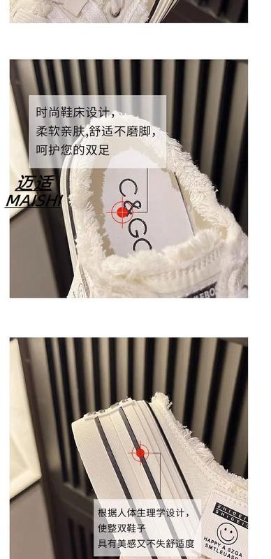 Product Introduction of Canvas Slippers for Women Summer Wear 2023 New Toe Cap Semi Slipper Thick Bottom Casual All-Match Heel-Free Lazy Women's Shoes 4