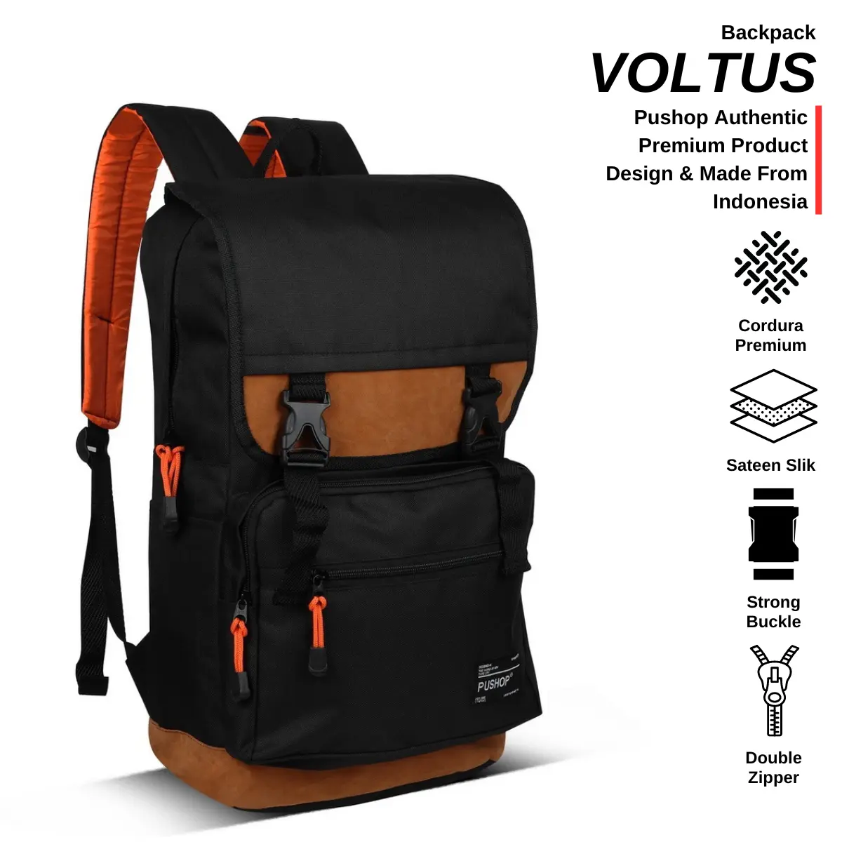 PUSHOP Tas Ransel Pria Wanita VOLTUS - Tas Backpack Sekolah Tas Gendong Kuliah Kerja Kanvas Kasual