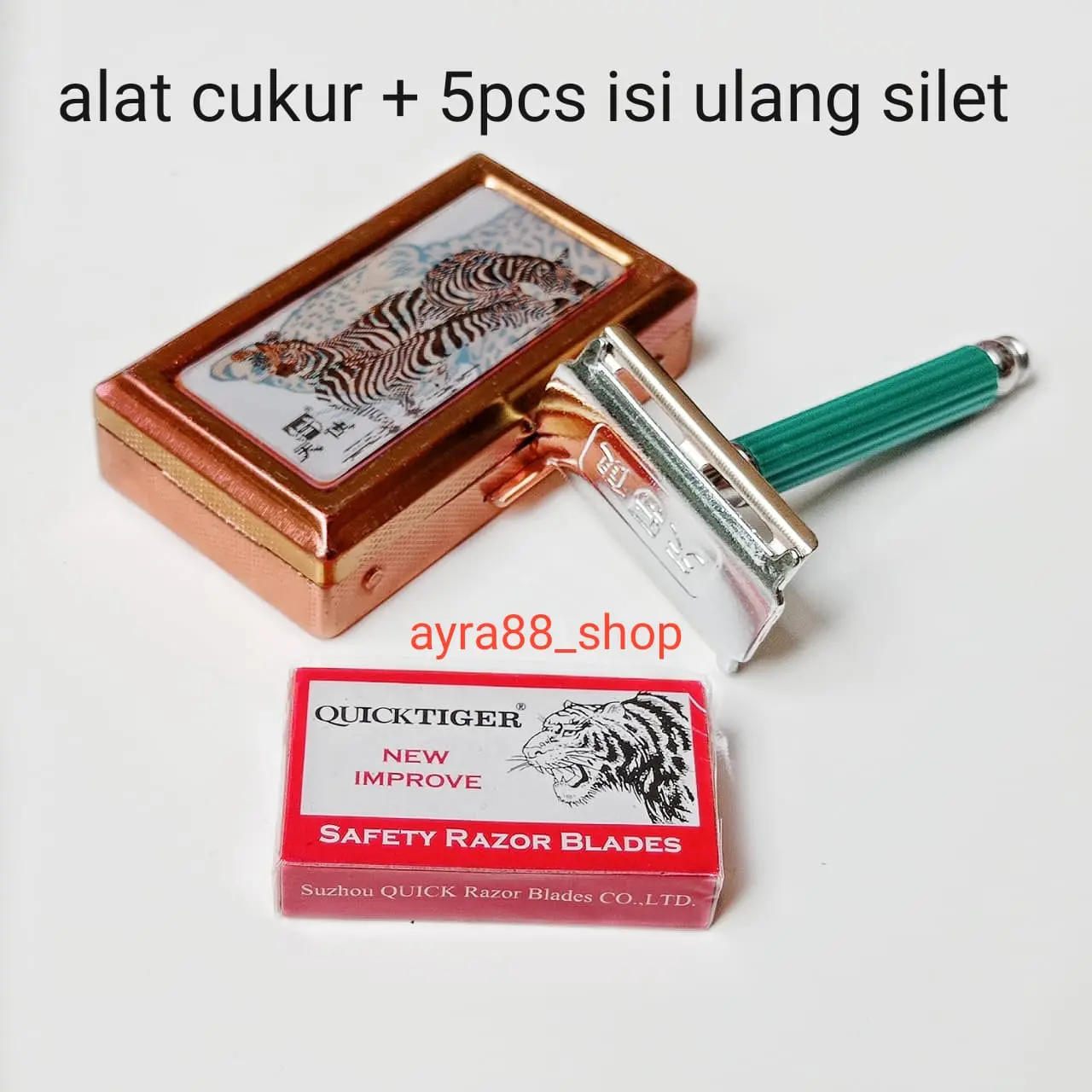 Alat Cukur Kumis Dan Jenggot Razor Jadul Premium Bahan Besi/Stainless + 5pcs Silet