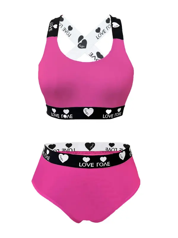 【Plus Size】 Women's Heart Print Criss Cross Backless Bra & Panty Set, Sexy Comfy Breathable Underwear Set for Daily Wear, Women's Underwear Set for All Seasons 3
