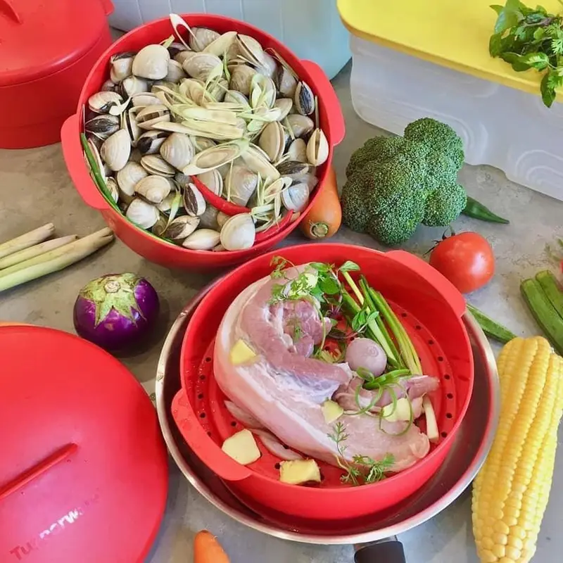 Xửng Hấp Tupperware Steam It 2 Tầng Màu Đỏ Thiết Kế Khít Chặt Khép Kín Tăng Áp Suất Hấp Chín Nhanh Dễ Dàng, lẻ 1 tầng xửng, lẻ nắp xửng 7
