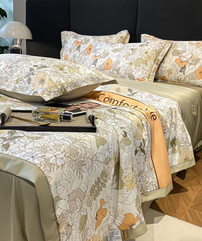 Bộ chăn ga gối lụa thái nhập khẩu cao cấp, chất liệu lụa thái mềm mịn, thoáng mát, chăn đã có ruột sẵn hàng Mềm 2
