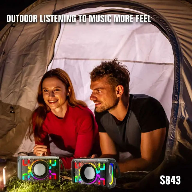 LENYES Speaker Wireless S843 20W RGB Transparan V5.3 HiFi Bass Sound Tws Support FM Radio 2