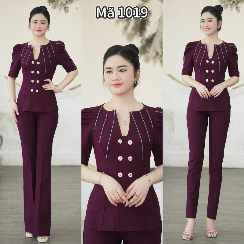 1019 Set Vest Thiết Kế Sơ Mi 6 Nút Phối Kim Sa Cùng From Quần Ống Ôm ( Hoặc Bas ) Lưng Bảng Dây Kéo Bi Store