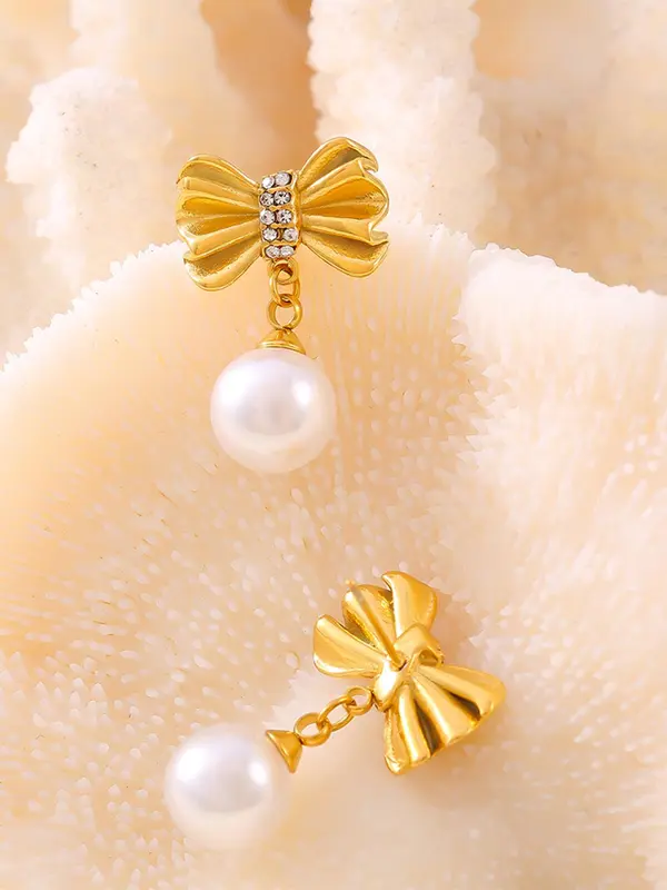 Faux Pearl & Rhinestone Decor Bow Design Dangle Earrings, Elegant Vintage Jewelry for Women, Trendy All-match & Exquisite Jewelry for Birthday Gift 3