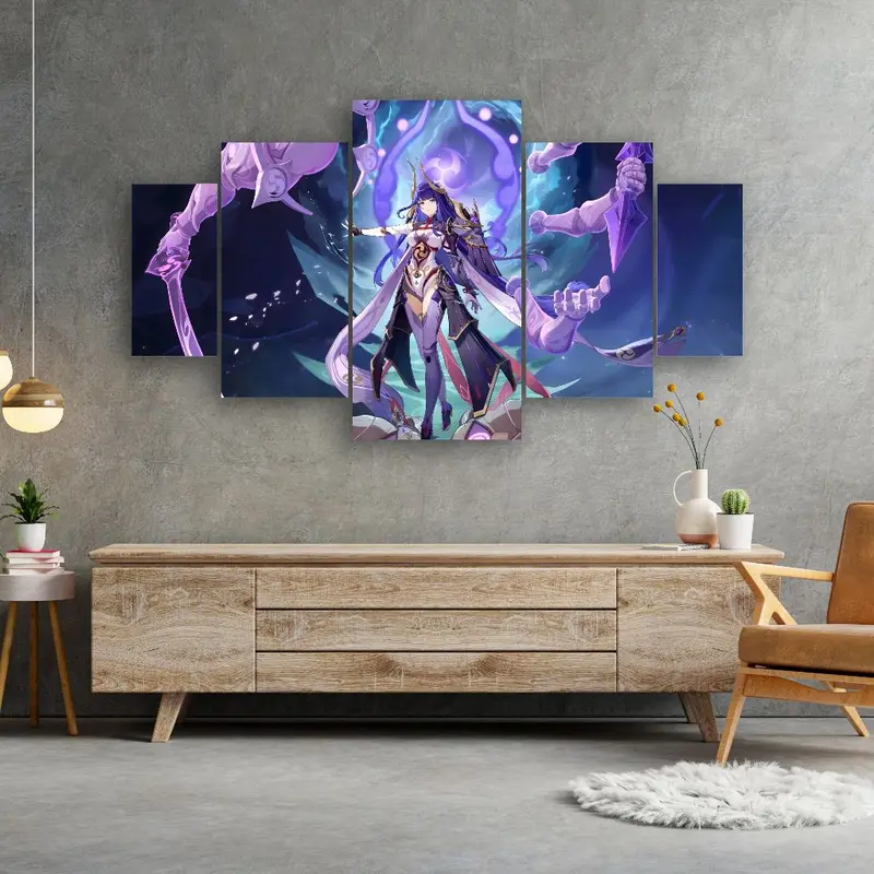 MASTER - Hiasan Dinding Poster Kayu RAIDEN SHOGUN GAME GENSHIN IMPACT 1 Set Gantungan Besi Frame 1
