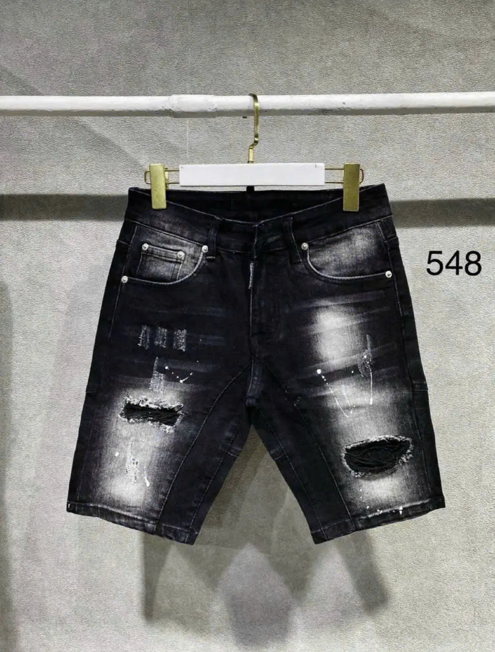 Quần short jean nam Đen chẻ thân rách vẩy sơn phong cách thời trang sang trọng mẫu mới shop