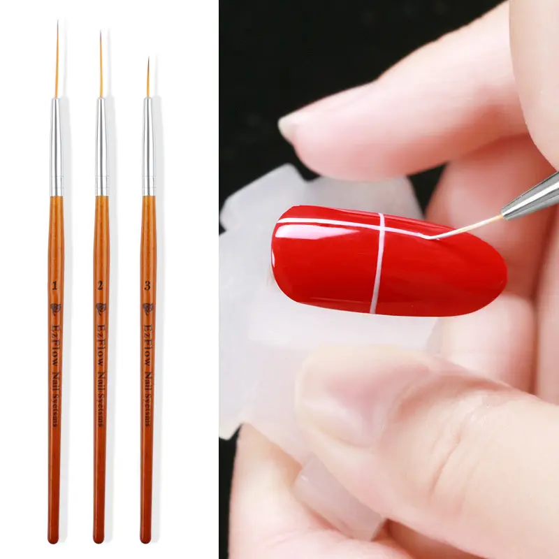 3-Pack Nail Art Liner Pens Slim Wooden Handle Painting Flower Pens Nail Edge Drawing Nail Art Tools Manicure Polish