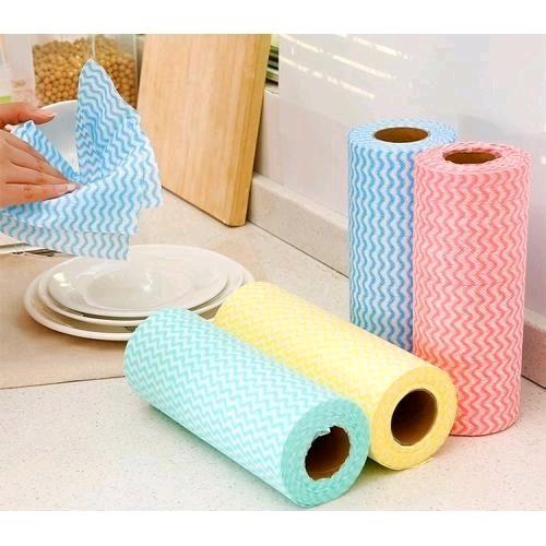 Cuộn 50 Tờ Khăn Vải Không Dệt Họa Tiết Dòng Kẻ Loại Dày, Giấy Lau Đa Năng, Khăn Lau Bếp, Lau Tay Có Thể Tái Sử Dụng Làm Sạch 4
