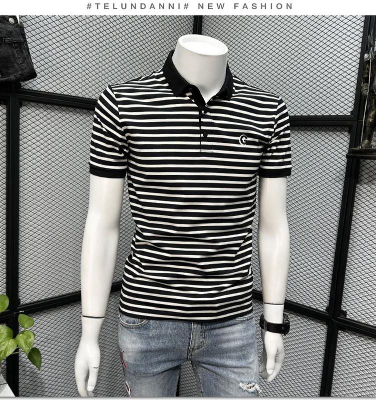 Product Introduction of Áo Polo Thêu, Dành Cho Nam Giới, Thương Hiệu Thời Trang Mùa Hè, Áo Thun Sọc, Thời Trang Cao Cấp Thường Ngày Có Ve Áo, Dáng Ôm, Dễ Phối Đồ, Áo Thun ngắn Tay Cộc Tay 5