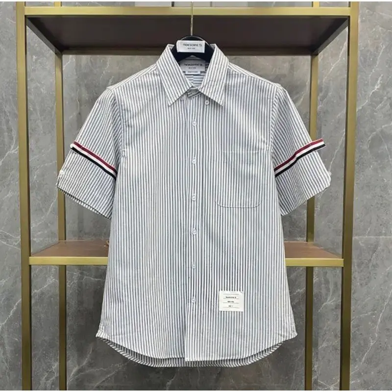 Áo sơ mi CỘC TAY- Áo Nam nữ cộc tay kẻ tăm 3 vạch tay chất liệu dày dặn
