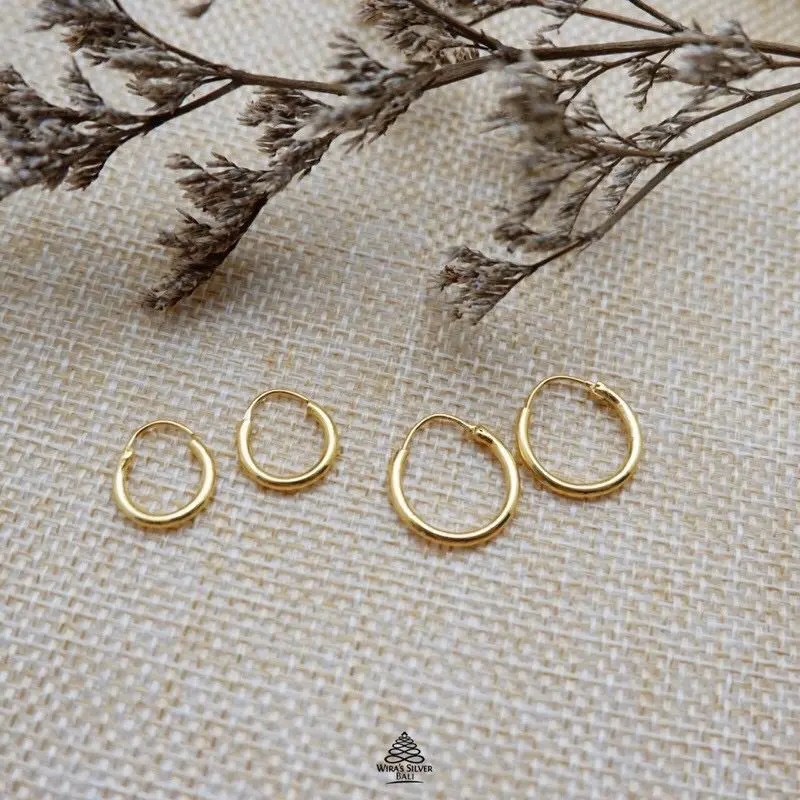 Anting Bayi Dan Anak Model Polos-Triple Rings Perak 925 Dan Lapis Emas 24 Karat 2