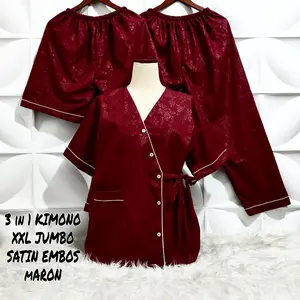 Setelan Piyama KIMONO 3IN1 Baju Tidur wanita Dewasa, Bahan Embos Ukuran  L /XL / XXL