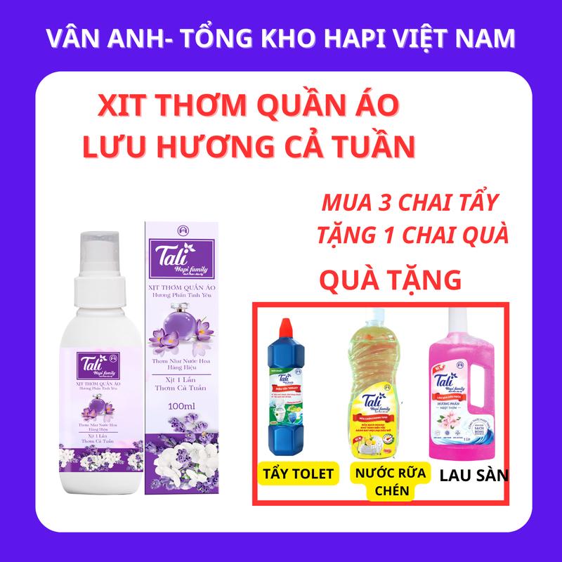 Xịt thơm quần áo TALI HAPI FAMILY lưu hương 5-7 ngày và xịt thơm nệm, ghế sofa ,không gian nhà (100ml/1 hop) Làm Sạch