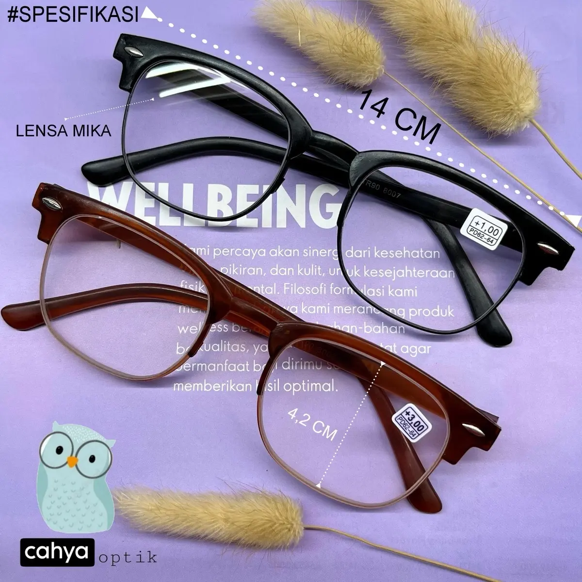 Kacamata baca plus +1.00 samapi +3.00 bahan lentur ringan pria dan wanita Box