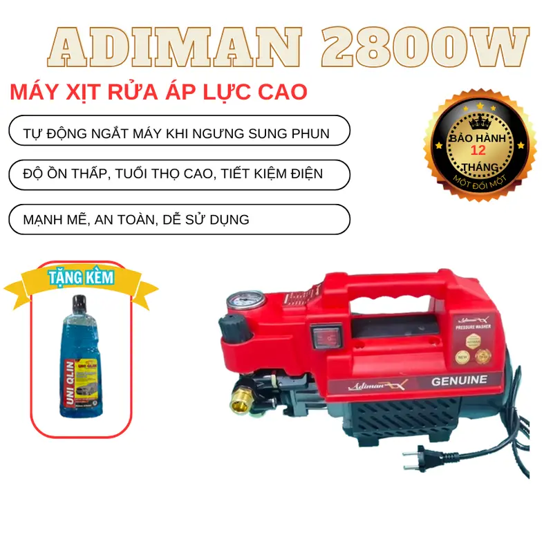 Máy Rửa Xe ADIMAN 2800w - Áp Lực Cực Cao Có Chỉnh Áp - Lau Xe 0