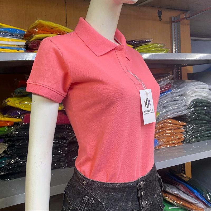 Áo Thun PoLo Nữ Màu Hồng Dâu Vải Cá Sấu CVC Loại 1 Dày Dặn Co Giãn Thoáng Mát Trơn Ôm gọn Cotton Top Women