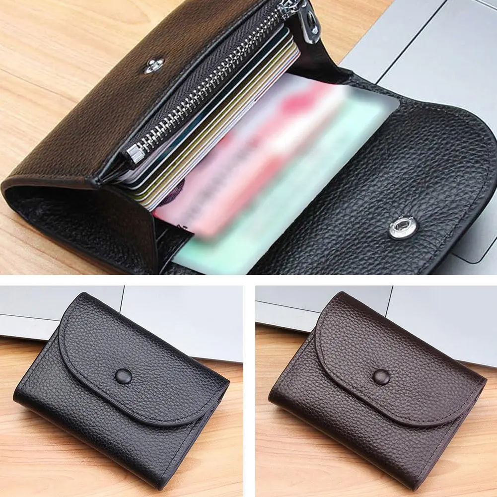 Ví Nam Mini, Siêu Mỏng, Chất Liệu Da, Thiết Kế Ngắn, Phong Cách Đơn Giản, Ví Màu Đen, Đựng Tiền Mặt, Tiền Xu Và Thẻ, Được Làm Bằng Da Bò, Mẫu Mới 2025