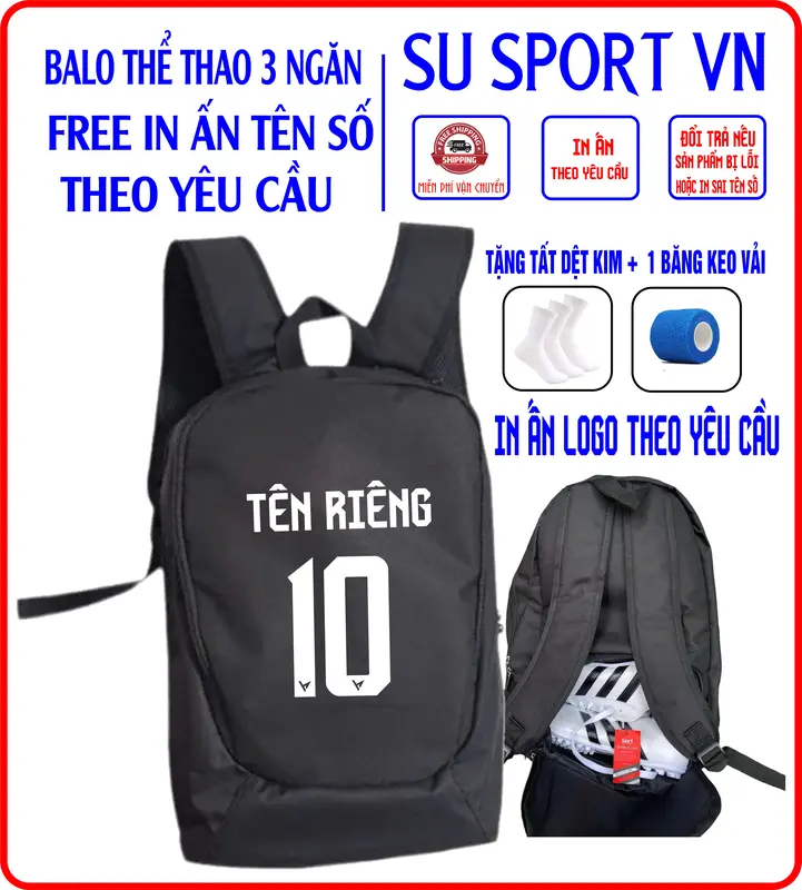 Balo Thể Thao 3 Ngăn In Tên Số Theo Yêu Cầu - Thời Trang và Tiện Dụng - BACKPACK CHỐNG THẤM NƯỚC Sport Túi Thể Thao bóng đá - bóng chuyền - Pickleball 0