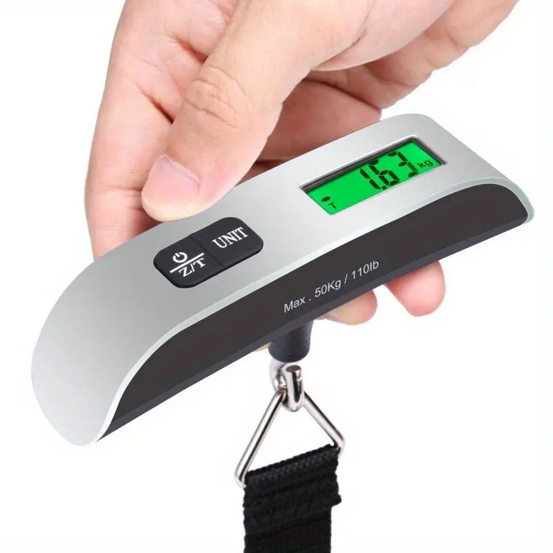 Portable Digital Luggage Weight Scale, 50kg/110lb, Silvery Grey, Minimalist, Plastic, Uncharged, with LCD Display, for Travel, Suitcase, Baggage