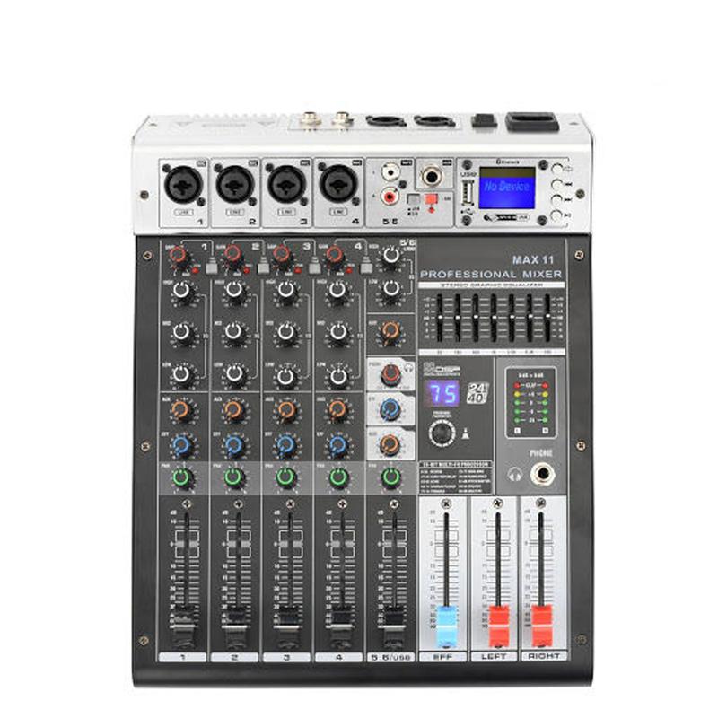 Bàn Trộn Âm Thanh Mixer Max 11 | 6 Kênh (4 Mono, 2stereo) 99 Hiệu Ứng Vang Số DSP, Kết Nối Bluetooth 5.0, USB | Tích Hợp Nguồn 48V Cho Micro Condenser | Mixer Chuyên Nghiệp Chuyên Nghiệp Cho Sân Khấu, Hội Trường, Phòng Thu, Hát Karaoke 3
