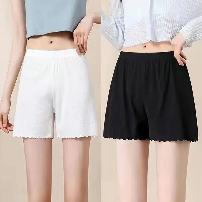 Quần Đùi An Toàn Cho Nữ, JK Mỏng Mùa Hè, Chống Lộ, Mặc Nhà, Cạnh Không Cuộn, Chất Liệu Lụa Lạnh Thoáng Khí, Dáng Rộng, Có Thể Mặc Ngoài Trời, Quần Đùi Bảo Hiểm
