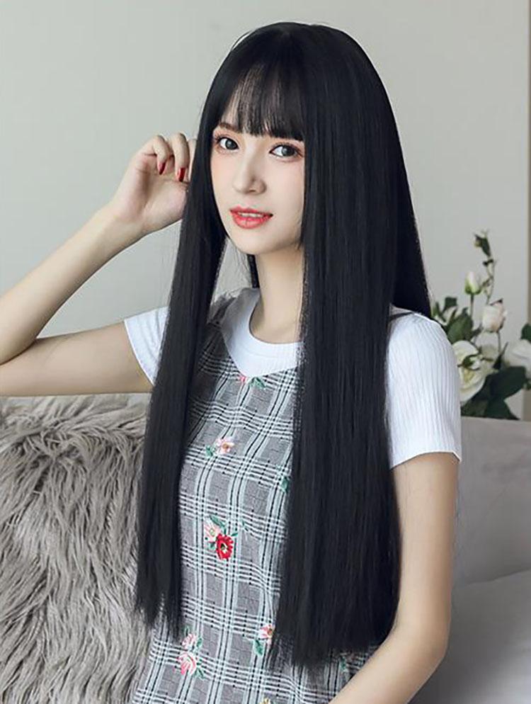Product Introduction of [COD] ผมยาวสีดำผมตรงยาวปานกลางสีดำธรรมชาติ 70CM 3