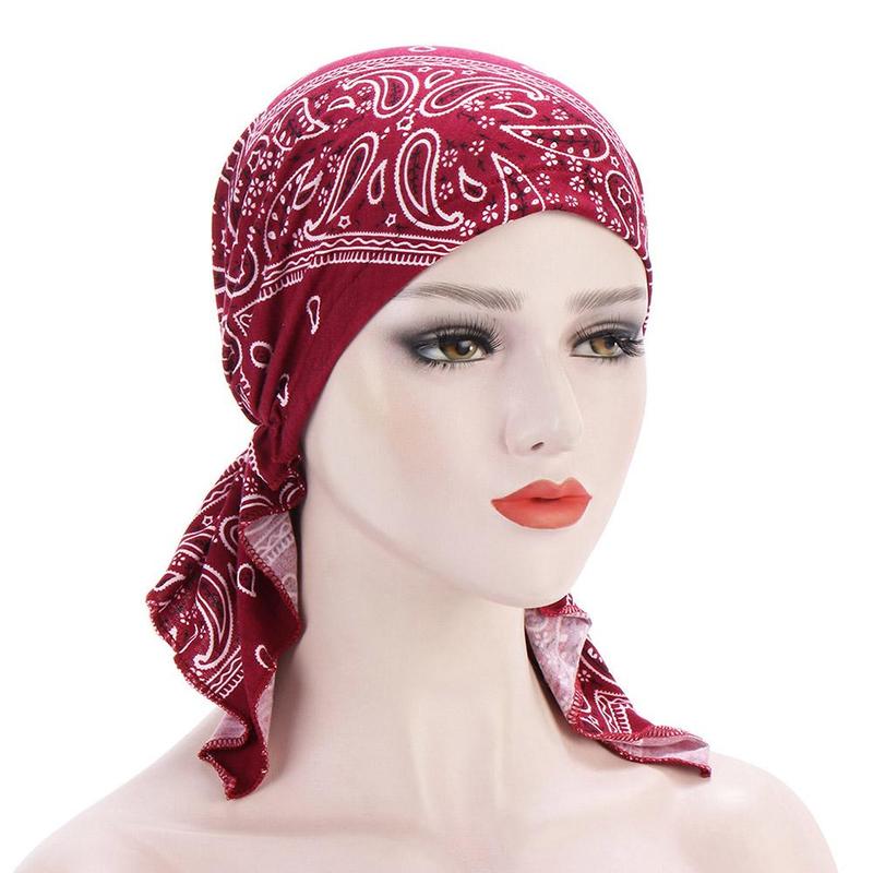Mũ Khăn Trùm Đầu Hồi Giáo, Vải Hoa, Vành Cong, Hạt Điều, Mũ Đội Đầu Co Giãn, T3P1 4