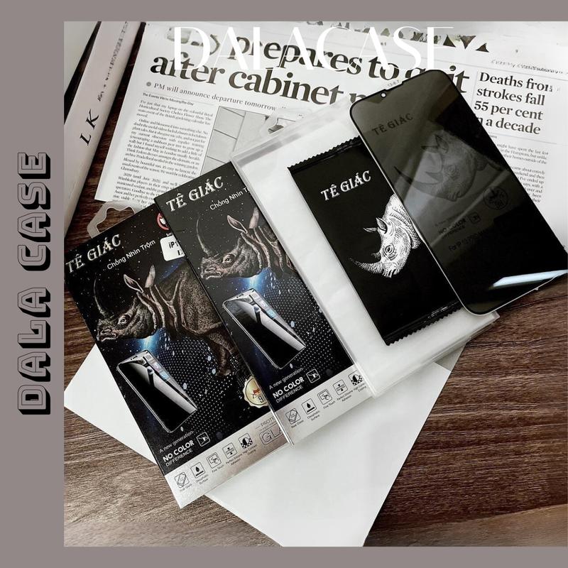 Kèm Hộp Giấy Lau + Miếng Lấy Bụi Kính Cường Lực Chống Nhìn Trộm Tê Giác