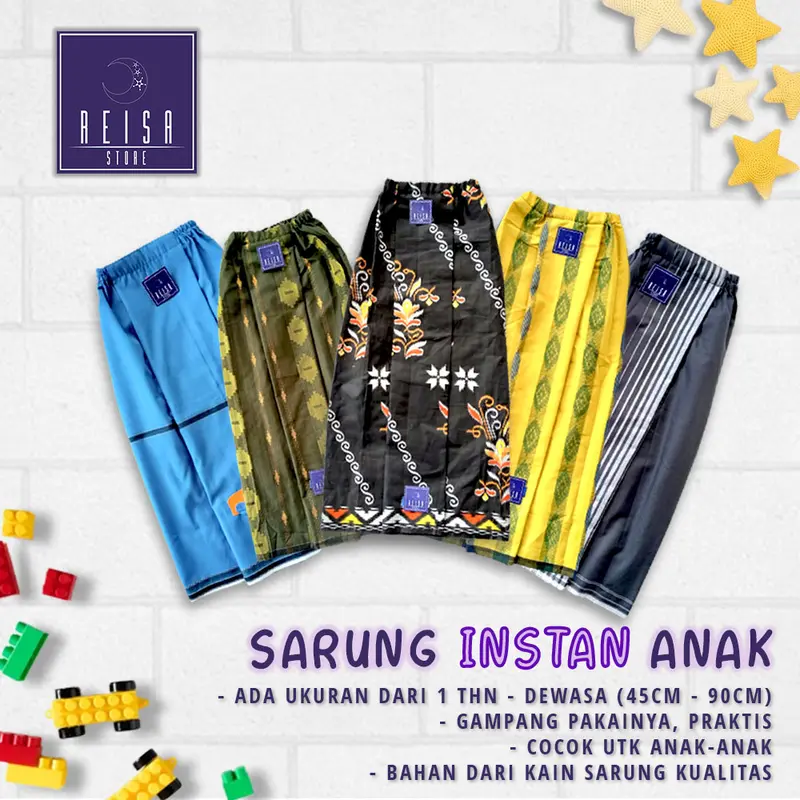 Sarung Anak  Cowok Laki, Sarung Instan Anak  Remaja bahan adem, mudah dipakai, sarung ngaji Kain Motif Muslim 5