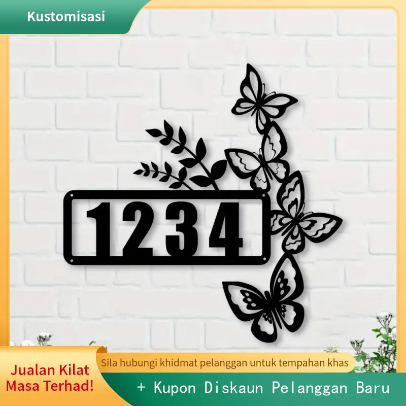 Tanda Nombor Rumah Plastik, Diperibadikan dengan Rama-rama dan Cawangan ...