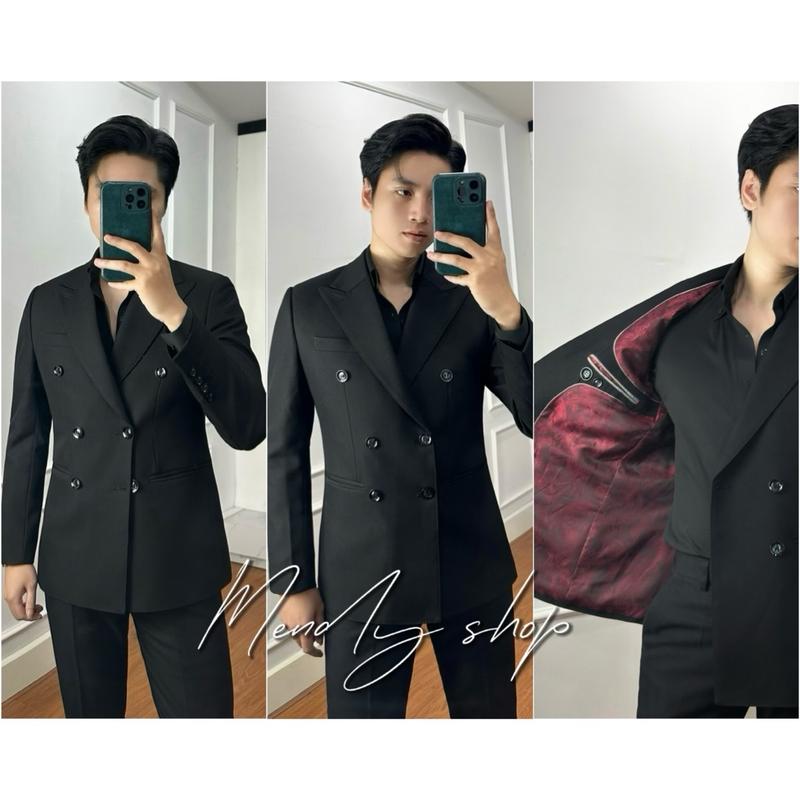 Tặng Áo Sơ Mi Bộ vest suit nam 2 hàng khuy 6 cúc áo chất liệu cotton amos Menswear trousers namđẹp