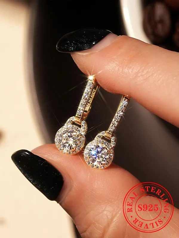 925 Sterling Silver Synthetic Moissanite Decor Dangle Earrings, Elegant Jewelry for Party, Daily Clothing Decor for Girl 4