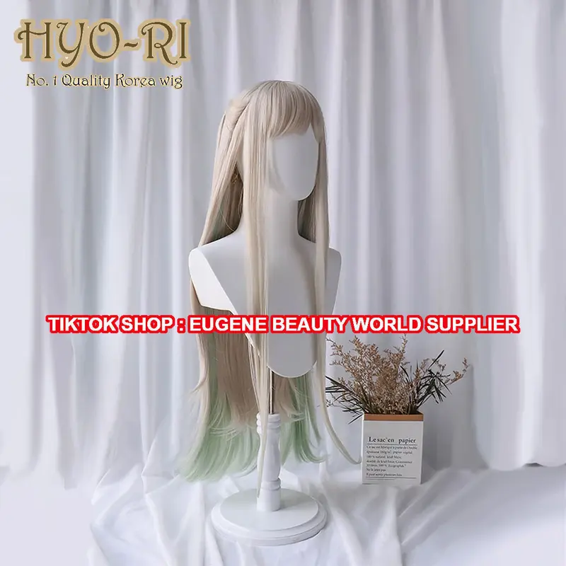 HYO-RI WIG : WIG NENE YASHIRO WIG YASHIRO NENE WIG NENE YASHIROU WIG YASHIROU NENE WIG COSPLAY ANIME JIBAKU SHOUNEN HANAKO KUN ANIME JIBAKU SHONEN HANAKO KUN WIG WANITA PANJANG LURUS PONI DEPAN OMBRE GREY GREEN ABU ABU HIJAU 1