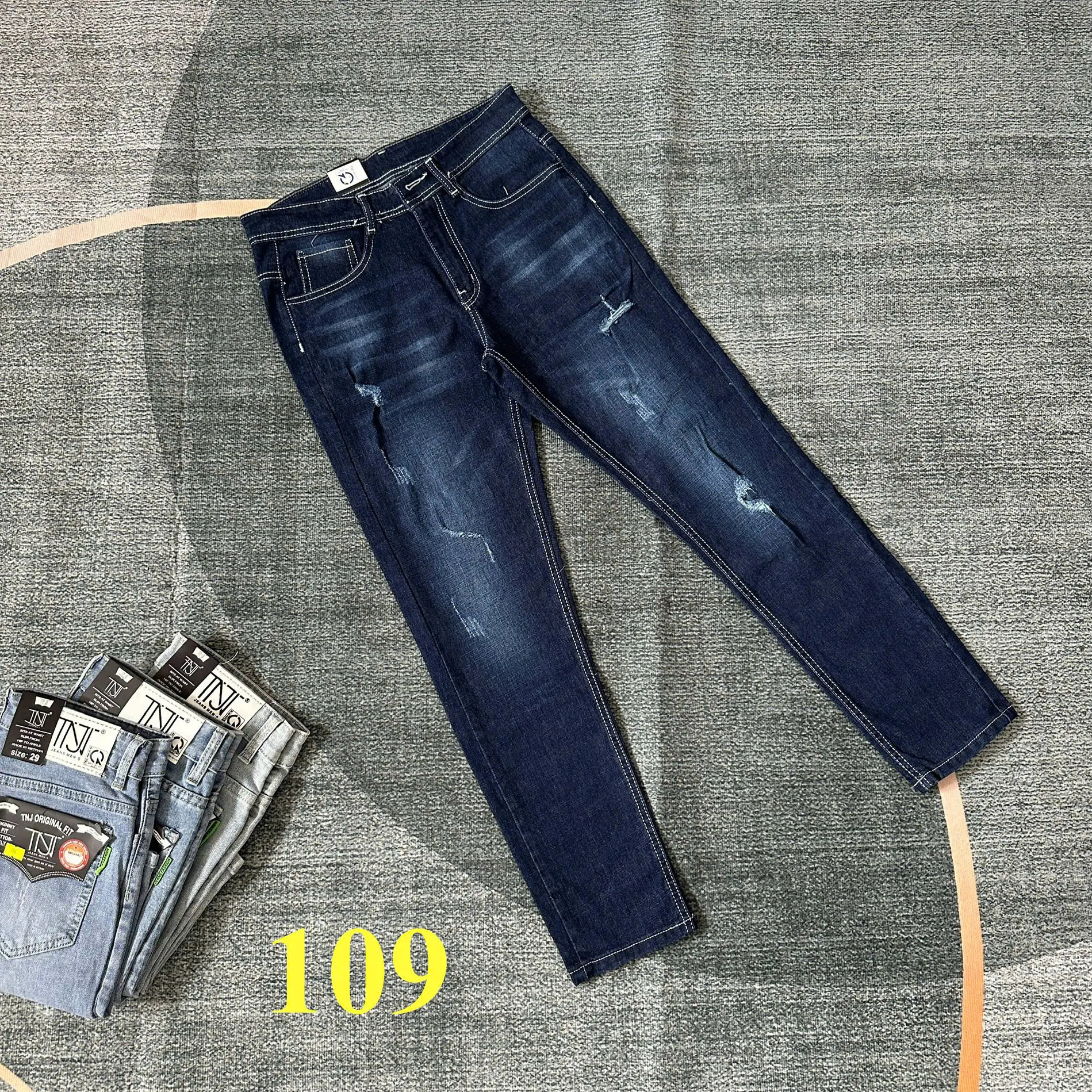 Quần Jean Nam màu xanh rách nhẹ, chất liệu jean bò demin co giãn đa chiều như hình chuẩn form dáng đủ size Pants Menswear Có Túi