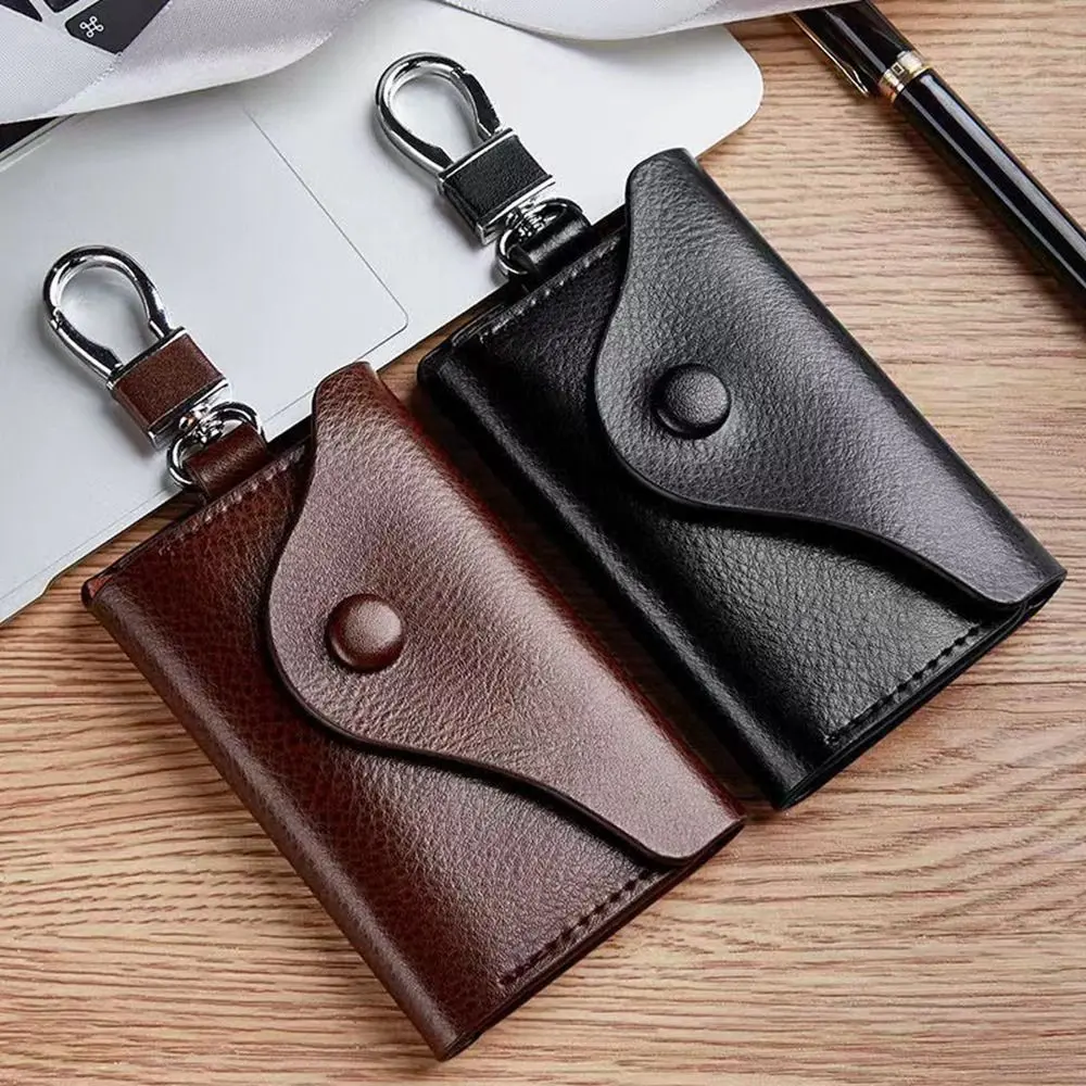 DIY Mini Card Bag Simple Key Pouch Keychain PU Leather Key Cover Waist Hanging Large Capacity Car Key Organizer Men's Key Holder Zipper Key Bag Car Key Wallet