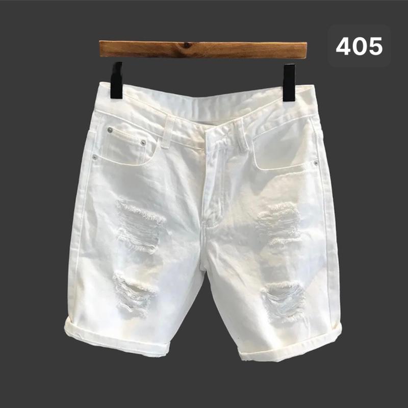 Quần short jean nam 405, quần sọt jean nam màu trắng rách, quần đùi jean, quần nam ngắn, quần rin nam ngắn, co giãn size ( 45 - 75kg ) Menswear Có Túi