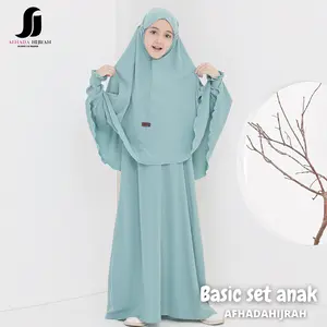 Afhadahijrah - Gamis anak perempuan set cadar poni niqab arab BASIC terbaru baju dan hijab instan syari free niqab muslim nyaman dress panjang remaja cewek  tanggung  wanita hitam simple lebaran Lembut