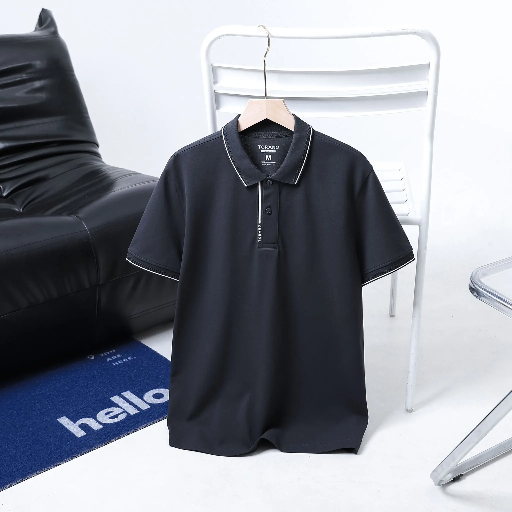 [NEW] Áo Polo nam TORANO phối màu trẻ trung, vải hiệu ứng Hexagon chống nhăn TP046 Menswear Có Cổ, Cotton Premium - Shirt Cotton Shirt