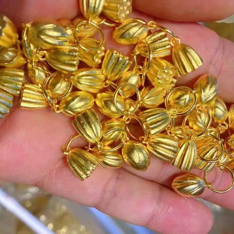 Vietnamese Gold-Plated Two Lives Joy Bracelet Pendant Loose Beads Accessories Hanging Ornament Three Lives Three Worlds Bracelet Plain Circle Pendant