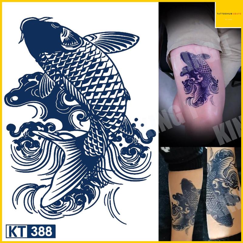 BST hình xăm cá chép hoa sen cá chép vượt vũ môn - hình xăm dán tạm thời 15 ngày chống nước lên hình như thật Tattoohub15days