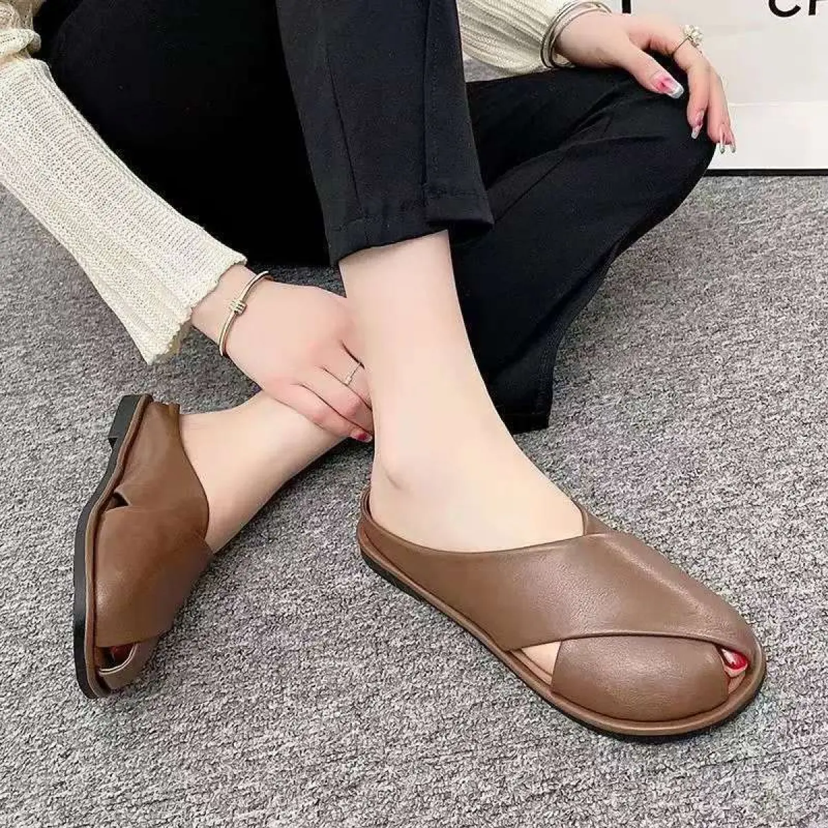 Dép Bít Mũi Phong Cách Pháp, Đế Bệt, Nhẹ, Phong Cách Thanh Lịch, Dép Ngoài Trời, Giày Nữ, Sục, Màu Hỗn Hợp, Hàng Mới Về 2025, Thiết Kế Bít Mũi