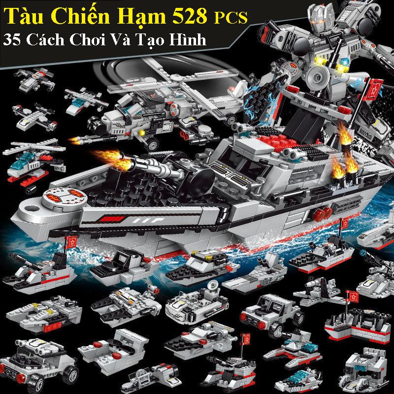 528 PCS - Bộ Đồ Chơi Lắp Ghép Tàu Chiến Hạm, Lắp Ráp Tàu Sân Bay - Mô Hình Máy Bay Trực Thăng Chiến Đấu - Robot Biến Hình - Mô Hình Robot Biến Hình