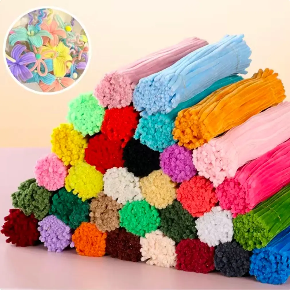 Para Tu : Fuzzy Wire 50 Pcs Colorful Chenille Stems Stick Twisting Bar Bouquet Material Handmade DIY Craft Flower Creative Toy