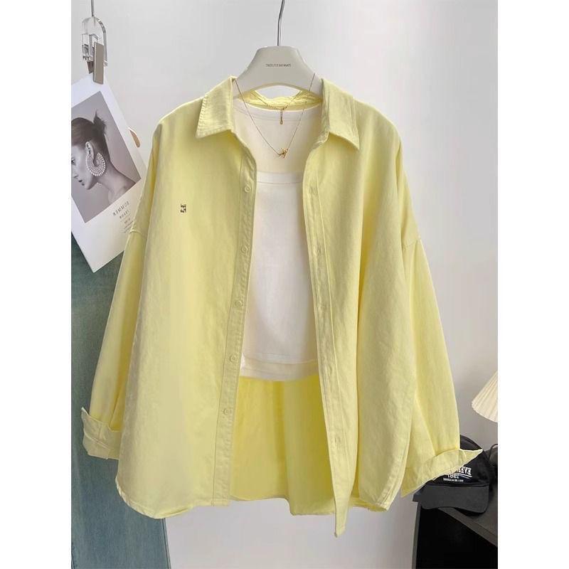 Áo Sơ Mi Cho Nữ, Màu Pastel, Phong Cách Hàn Quốc Mới, Thêu, Dáng Rộng Vừa Vặn, Dài Trung Bình Mỏng Vừa Vặn, Áo Sơ Mi Dài Tay, Thời Trang, Quần Áo Nữ Mùa Xuân 2025 5