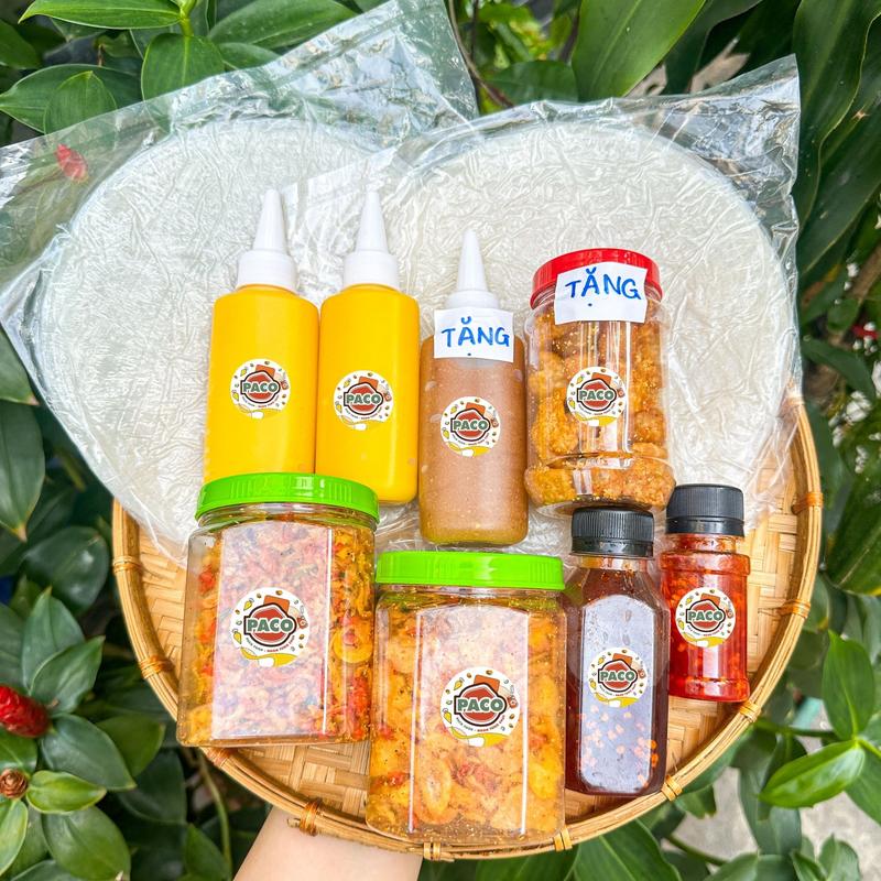 [PACO-KOC/KOL] Combo Bánh Tráng Phơi Sương 300g + Muối Ruốc Hành Phi 2 Hủ + 2 Chai Bơ Phô Mai + 1 Chai Muối Béo + Tóp Mỡ + Sốt Tắc Lớn + Ớt Rim Mật Ong - Paco Việt Nam