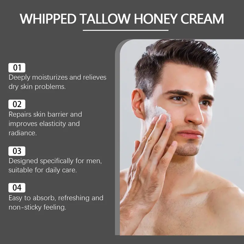 Whipped Tallow Honey Men's Skin Care Cream, 2 Counts/set Moisturizing & Nourishing Face Cream, Hydrating Face Lotion for Men, Daily Skincare Product for Men 7
