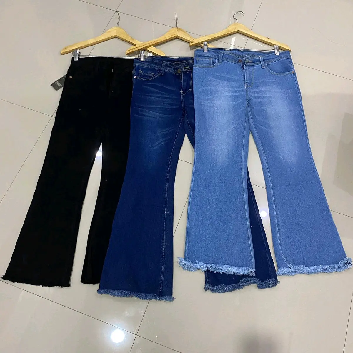Celana Highwaist Cutbray Rawis Jeans Melar Panjang  Softjean Tebal Halus Biru  Muda Nyaman Hitam