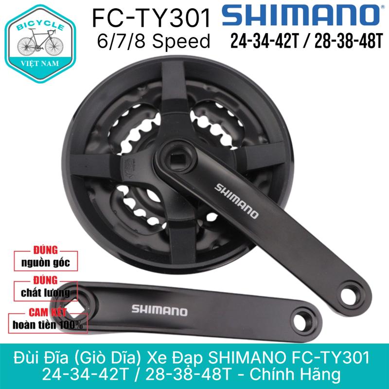Đùi Đĩa (Giò Dĩa) Xe Đạp 3 Tầng SHIMANO FC-TY301 24-34-42T / 28-38-48T 6/7/8 Speed - Chính Hãng
